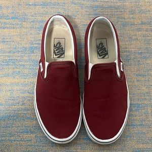 Burgundy slip on Vans! Women 8, mens 6.5